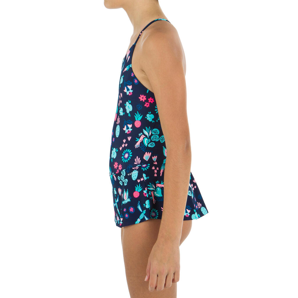 Lila Navy 100 Girls Swimming One-Piece Swimsuit/Skirt - Lily navy