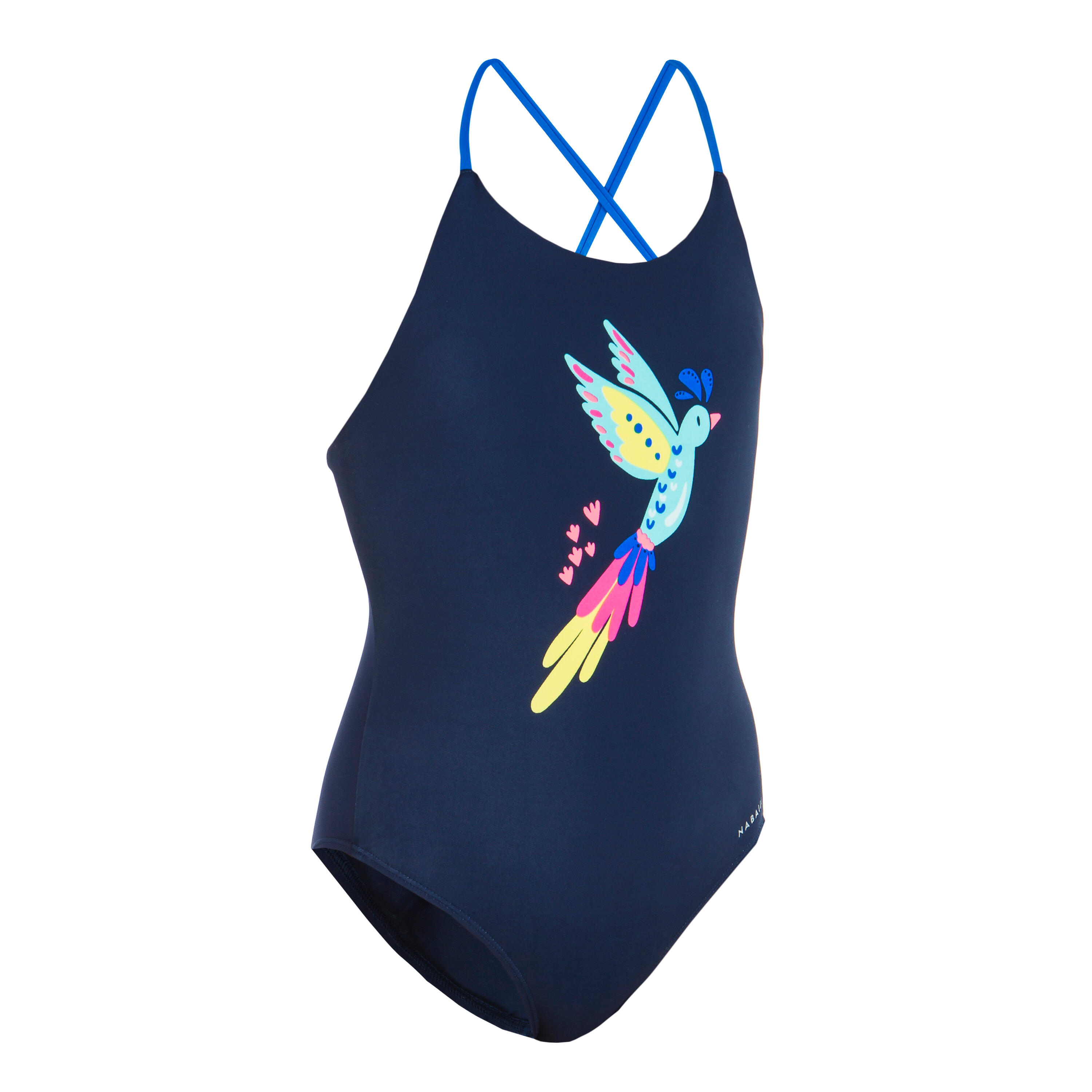 girl's 1-piece long sleeve swimming suit MAYA navy blue - Decathlon