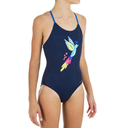 
      Girls’ 1-piece swimming swimsuit Lila Bird Navy
  