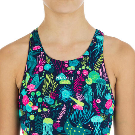 Girls' one-piece swimsuit Kamiye Print - Alg Blue/Pink