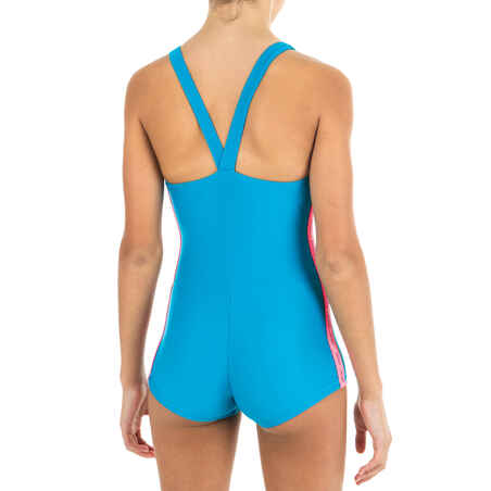 Vientisas trumpas maudymosi kostiumėlis, turkio ir mėlynos spalvos