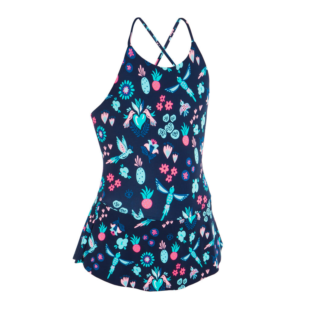 Lila Navy 100 Girls Swimming One-Piece Swimsuit/Skirt - Lily navy