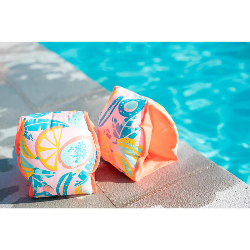 Adult Swimming Pool Armbands “FRUITS” print > 60 kg - Pink