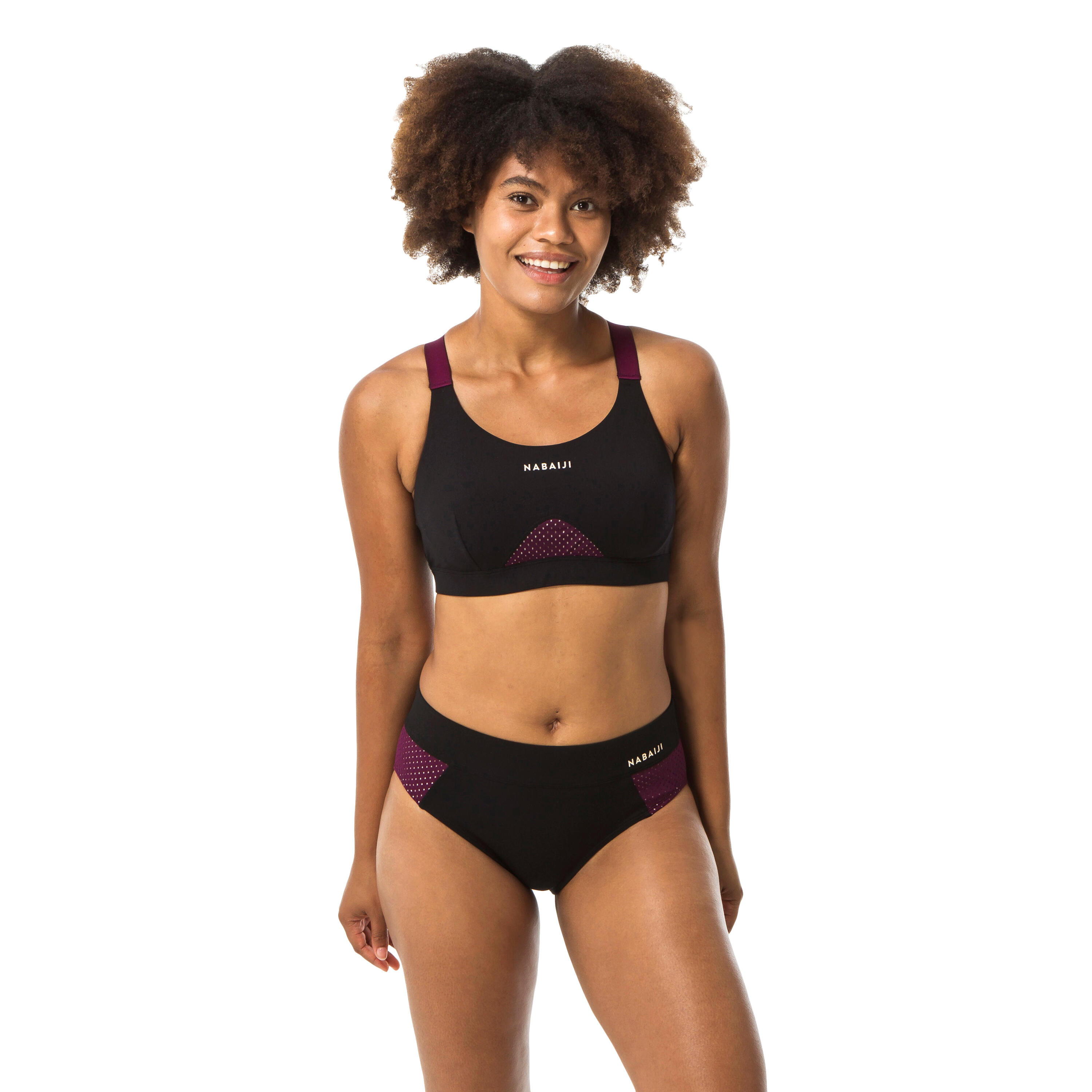 Women's aquagym-aquabike swimsuit top Elea black burgundy