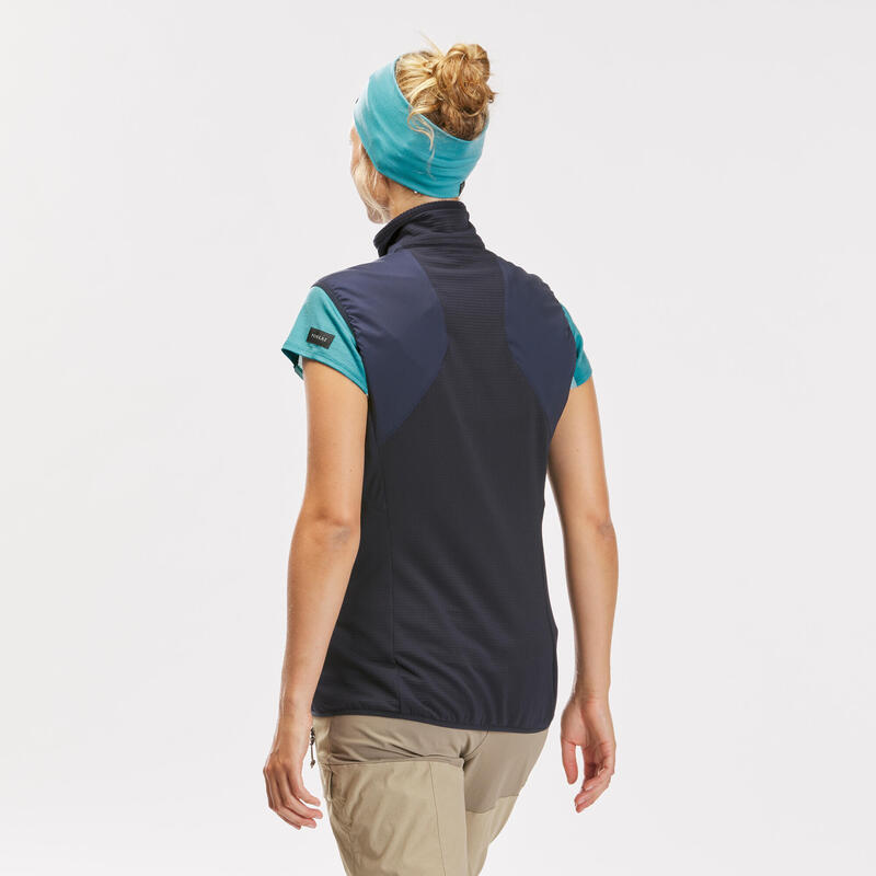 Winddichte bodywarmer voor bergtrekking voor dames Trek 500 donkerblauw