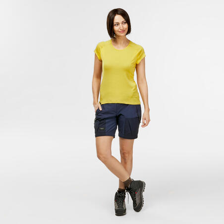 Women's Merino wool mountain trekking t-shirt - TREK 500 - yellow