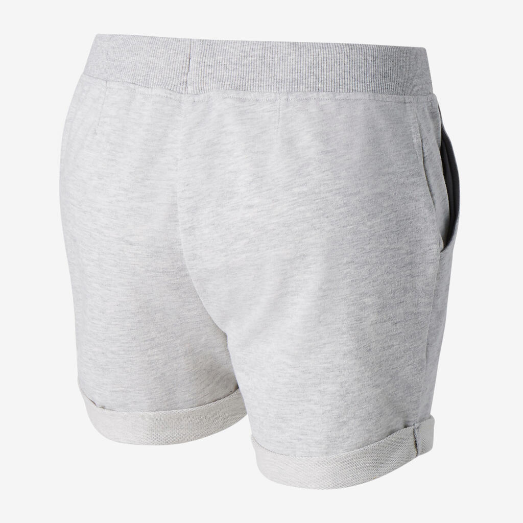 Women's Short Straight-Cut Cotton Fitness Shorts With Pocket - Light Mottled Grey