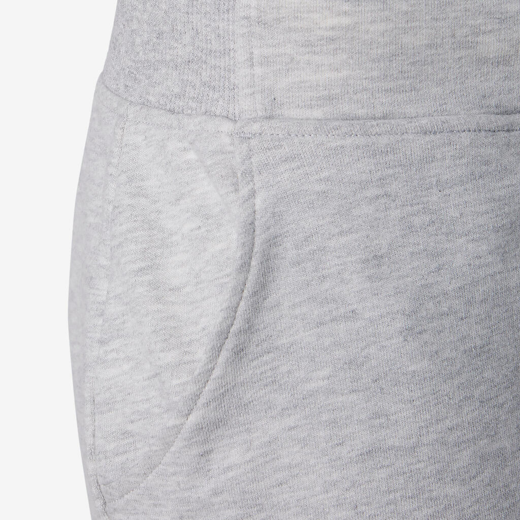 Women's Short Straight-Cut Cotton Fitness Shorts With Pocket - Light Mottled Grey