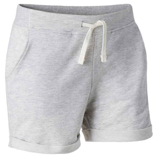 
      Shorts kurz gerade Fitness Baumwolle mit Tasche Damen hellgrau 
  