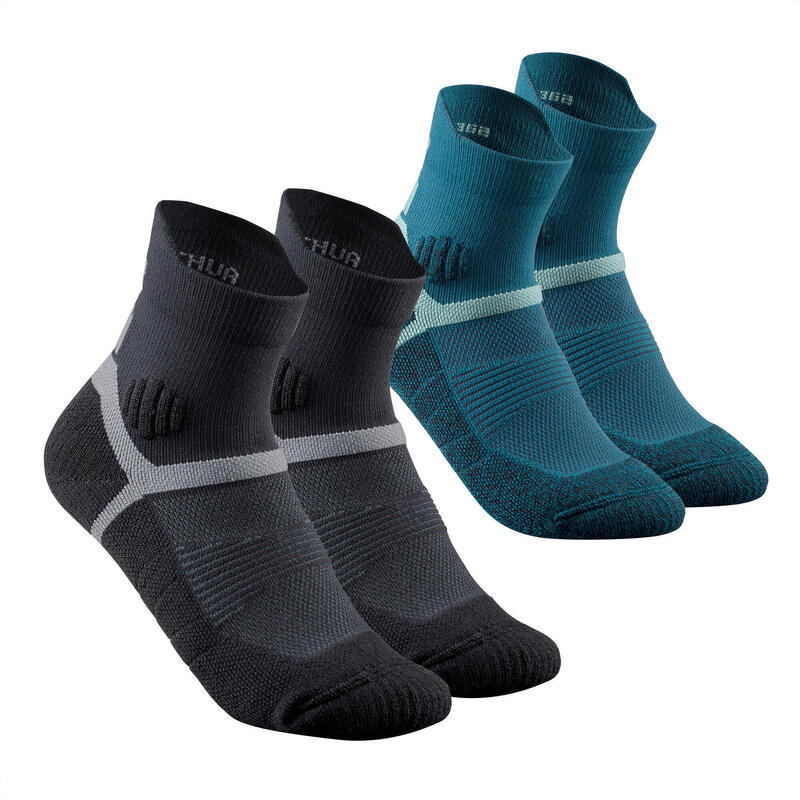 Kids' Hiking Mid-Height Socks 2-Pack - Grey and Blue