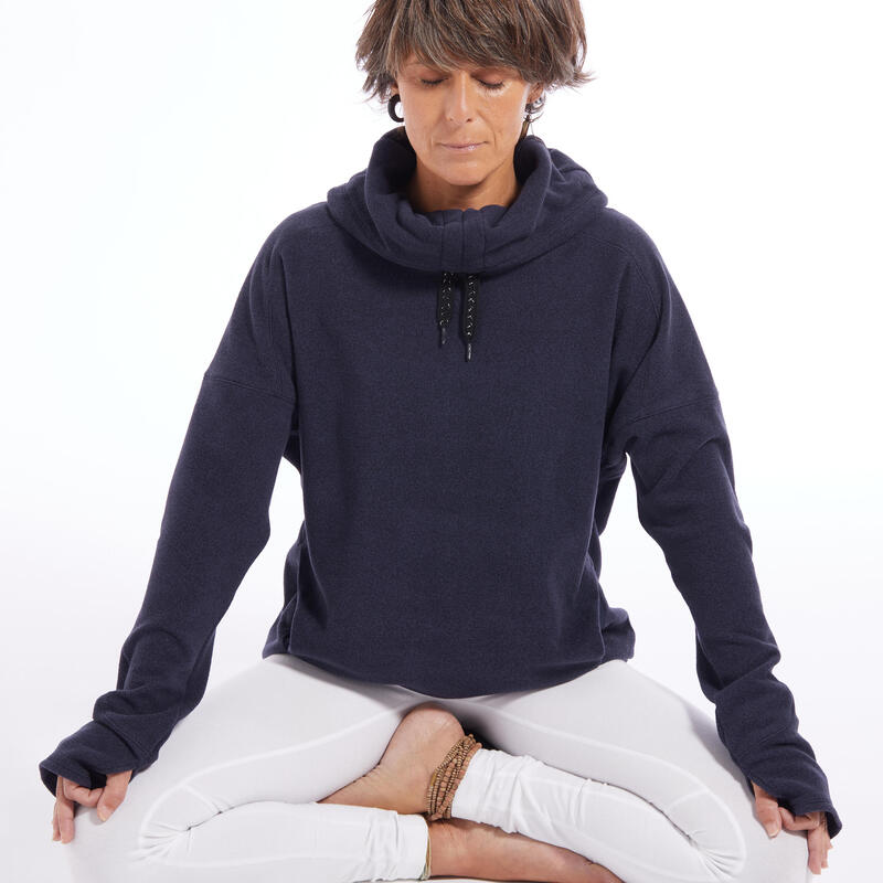 Relax-Sweatshirt Fleece Yoga Damen marineblaumeliert