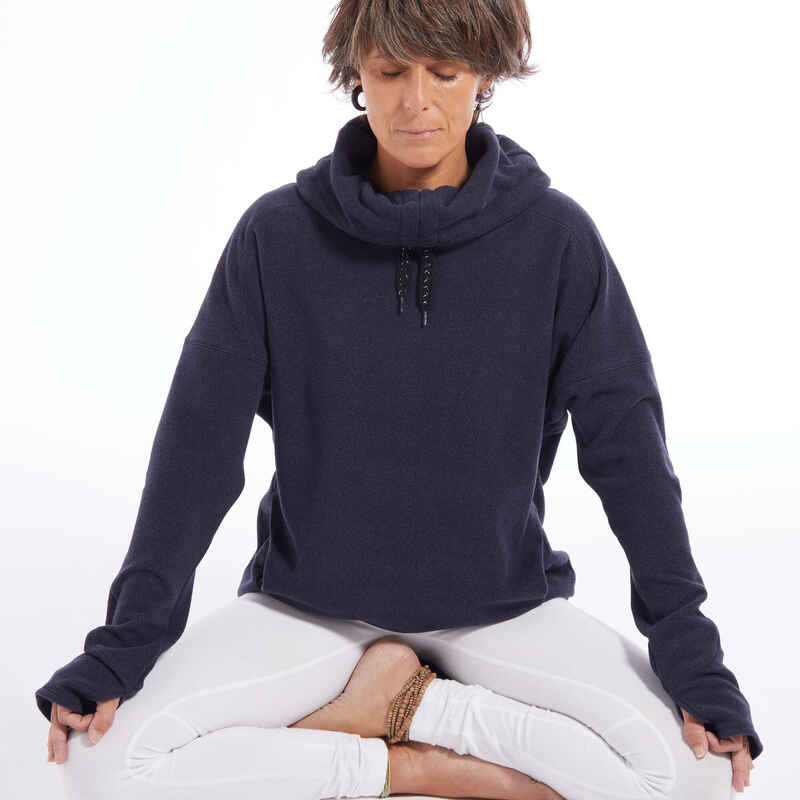 Relax-Sweatshirt Fleece Yoga Damen marineblaumeliert Media 1