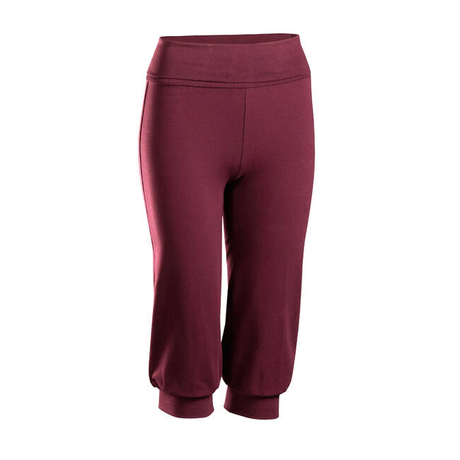 Women Yoga Pants Cotton Cropped - Burgundy