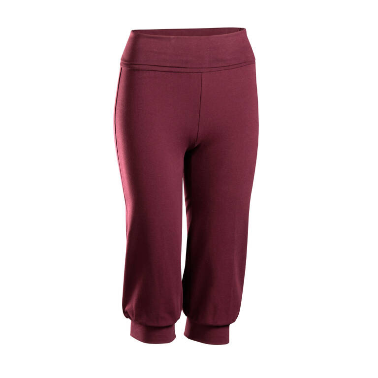 Women's Organic Cotton Yoga Cropped Bottoms - Burgundy