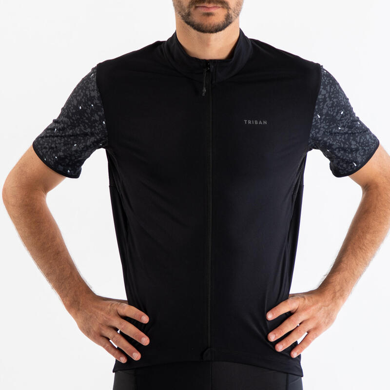 MAILLOT  VELO ROUTE MANCHES COURTES ETE  HOMME - RC500 NOIR TERRAZZO REFLECTIF