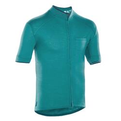 Fietsshirt met korte mouwen voor heren GRVL900 merinowol groen