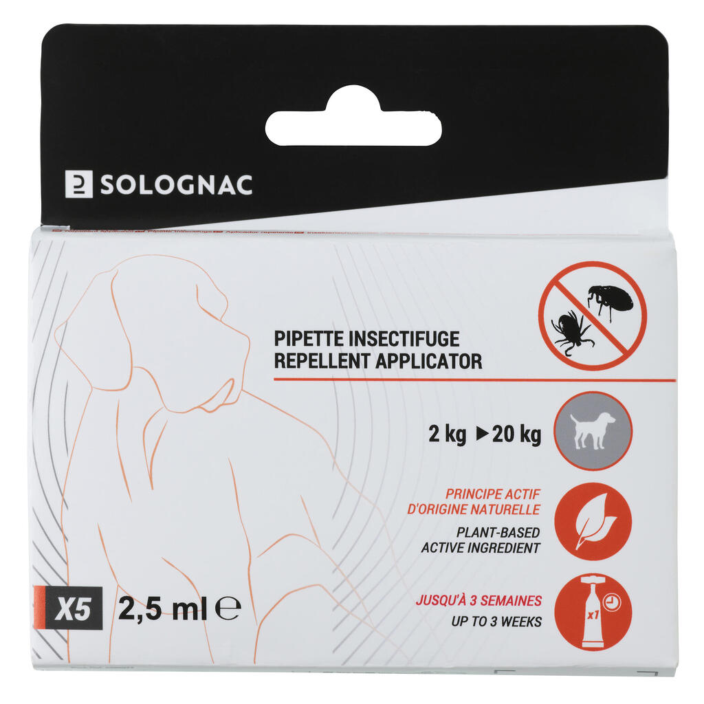 Parasite or flea pipettes for dogs weighing between 2 and 20 kg