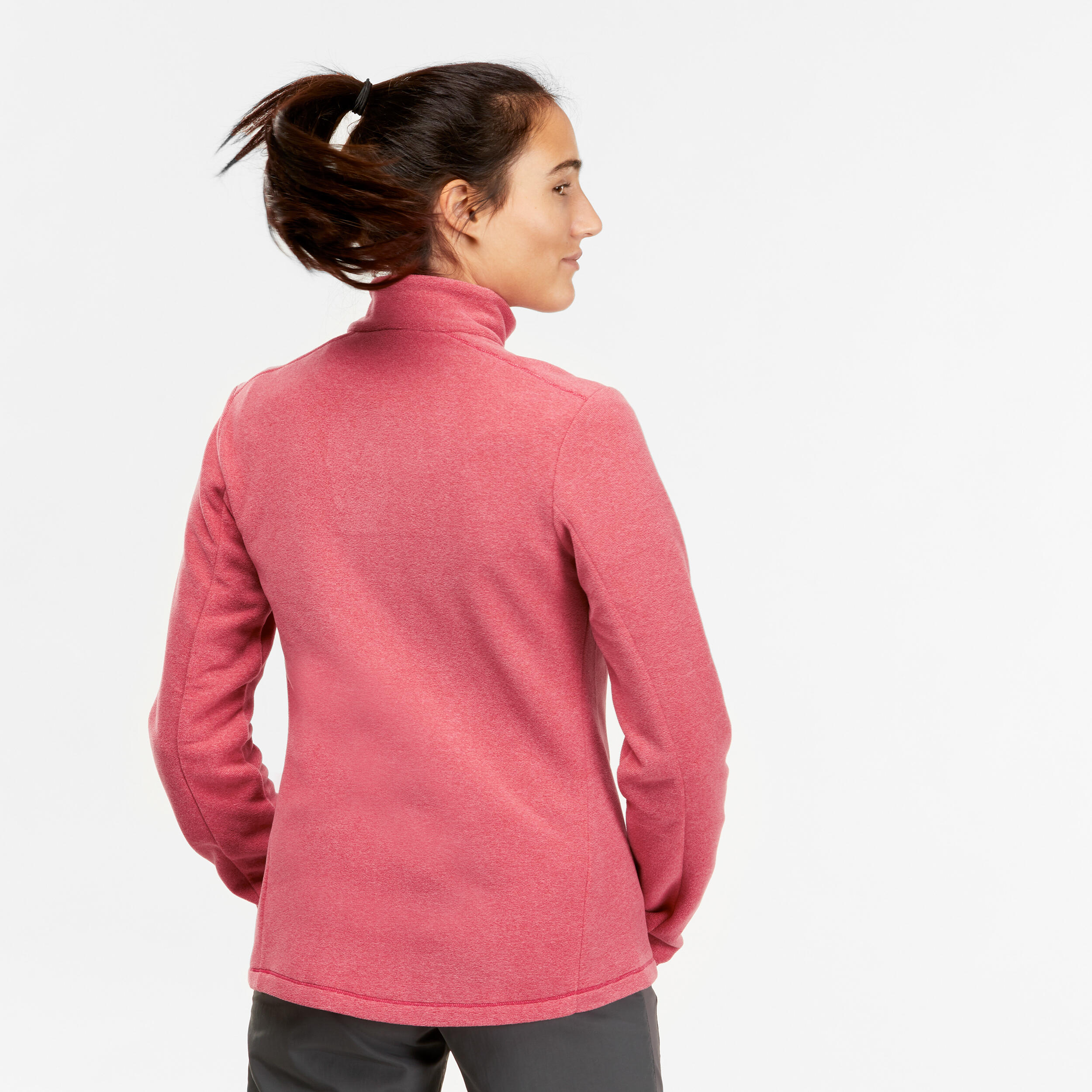 Women Sweater Half-Zip Fleece for Hiking MH100 Pink
