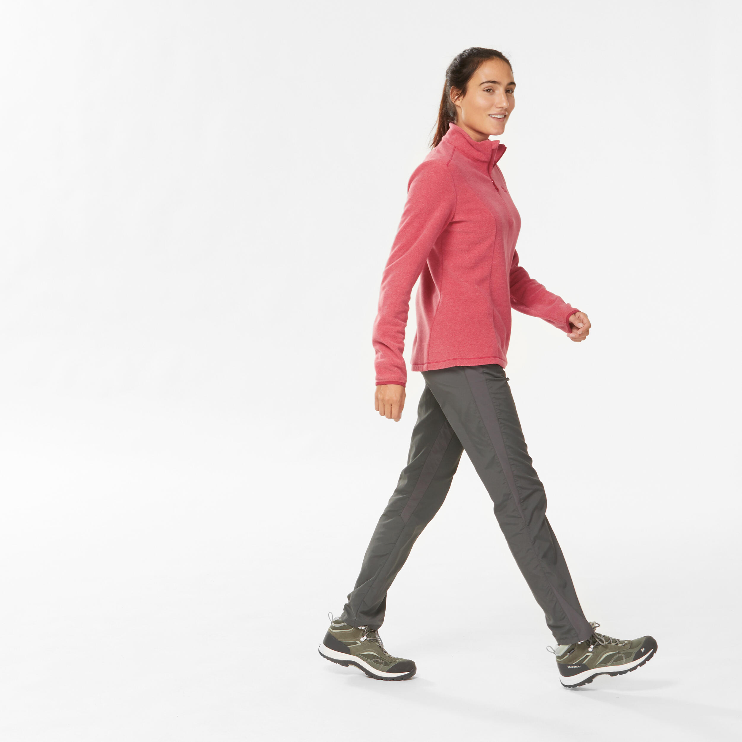 Women Sweater Half-Zip Fleece for Hiking MH100 Pink