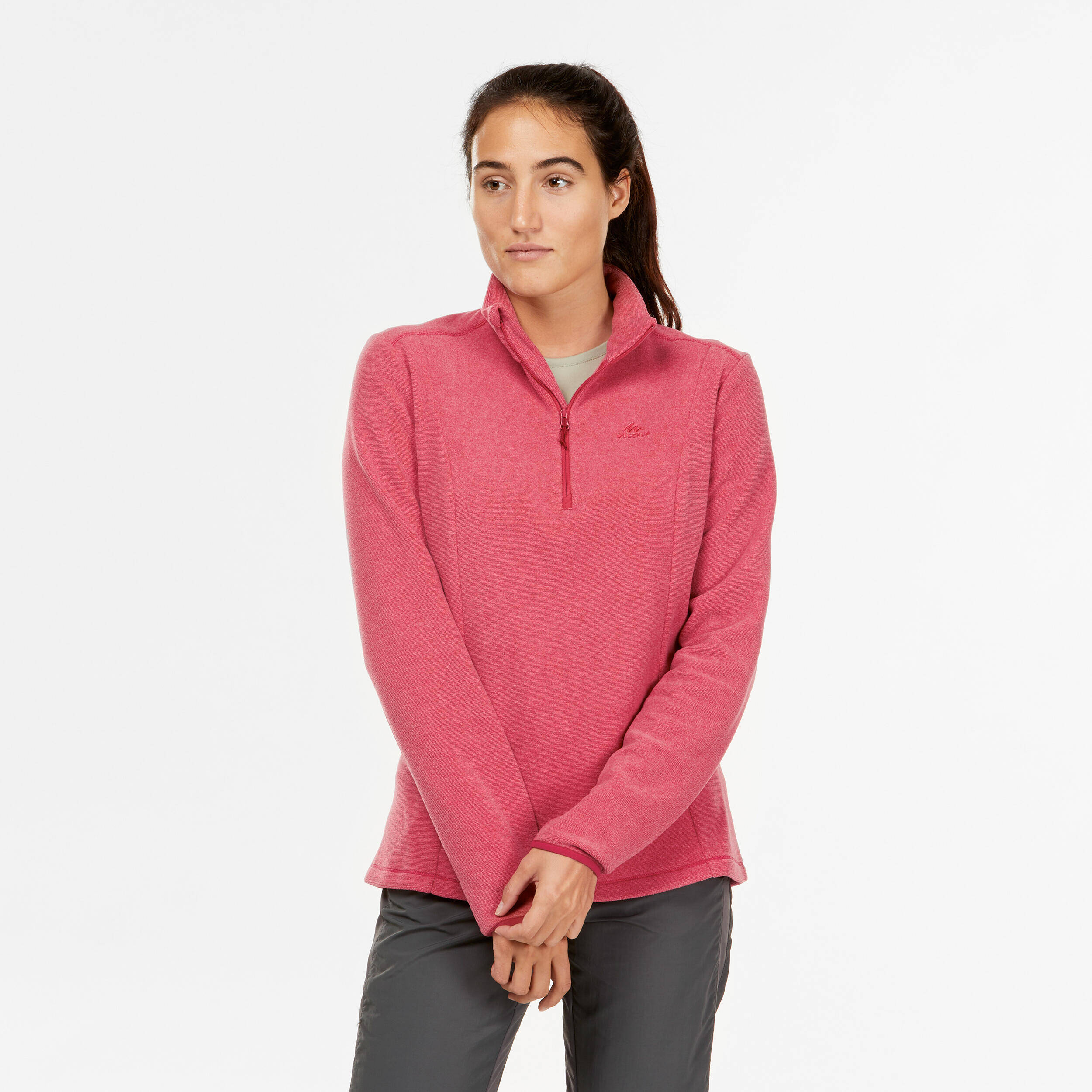 Women Sweater Half-Zip Fleece for Hiking MH100 Pink