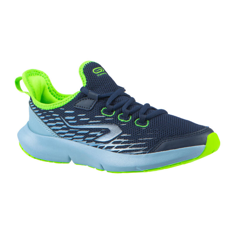 AT Flex Run denim blue and fluorescent green children's running shoes with laces
