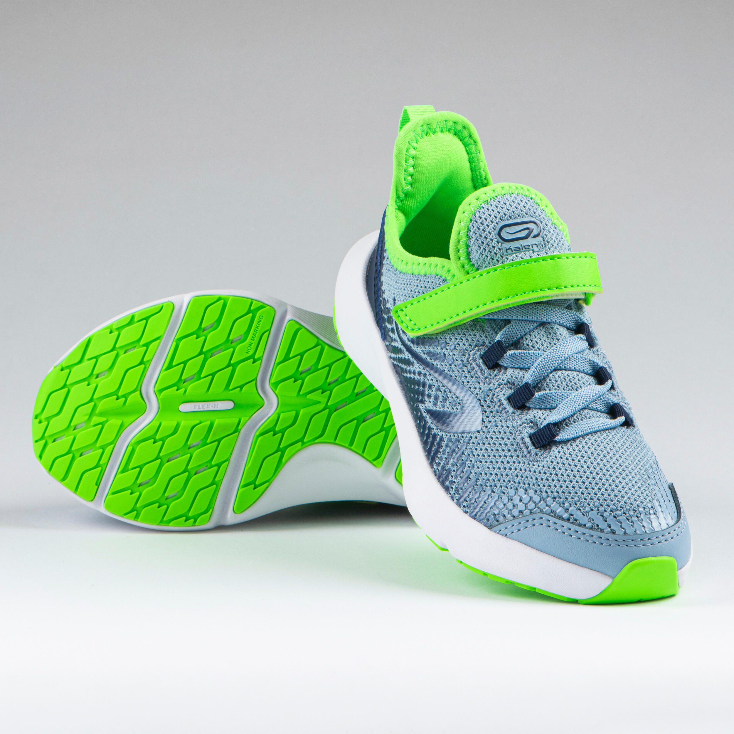 Zapatillas Running At Flex Run Niños Azul Denim/Verde Tira Con Velcro -  Decathlon