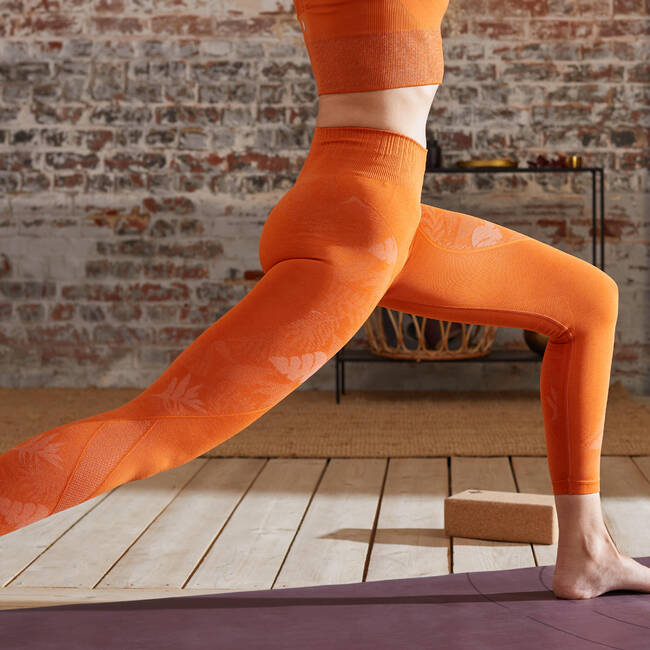 Seamless 7/8 Dynamic Yoga Leggings - Orange - Decathlon