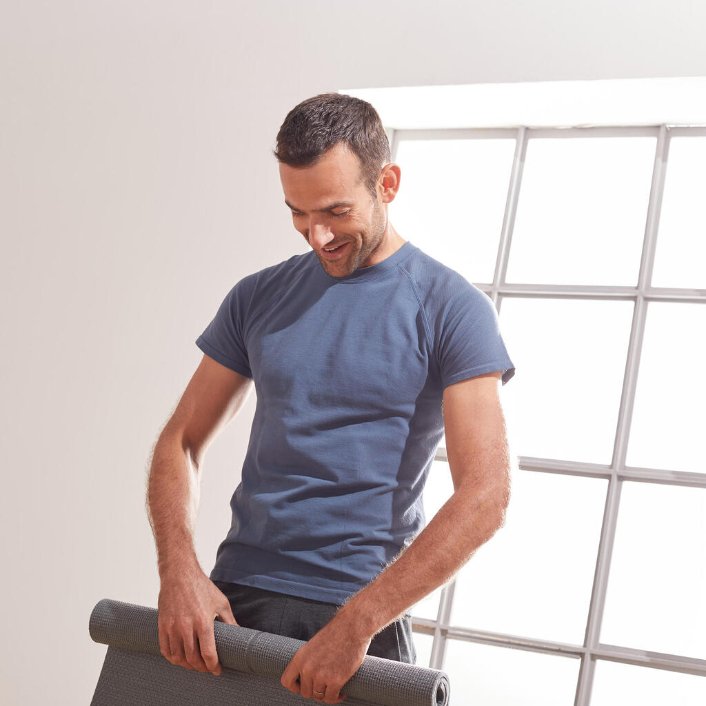 T-Shirt sanftes Yoga nahtlos Herren blau/grau