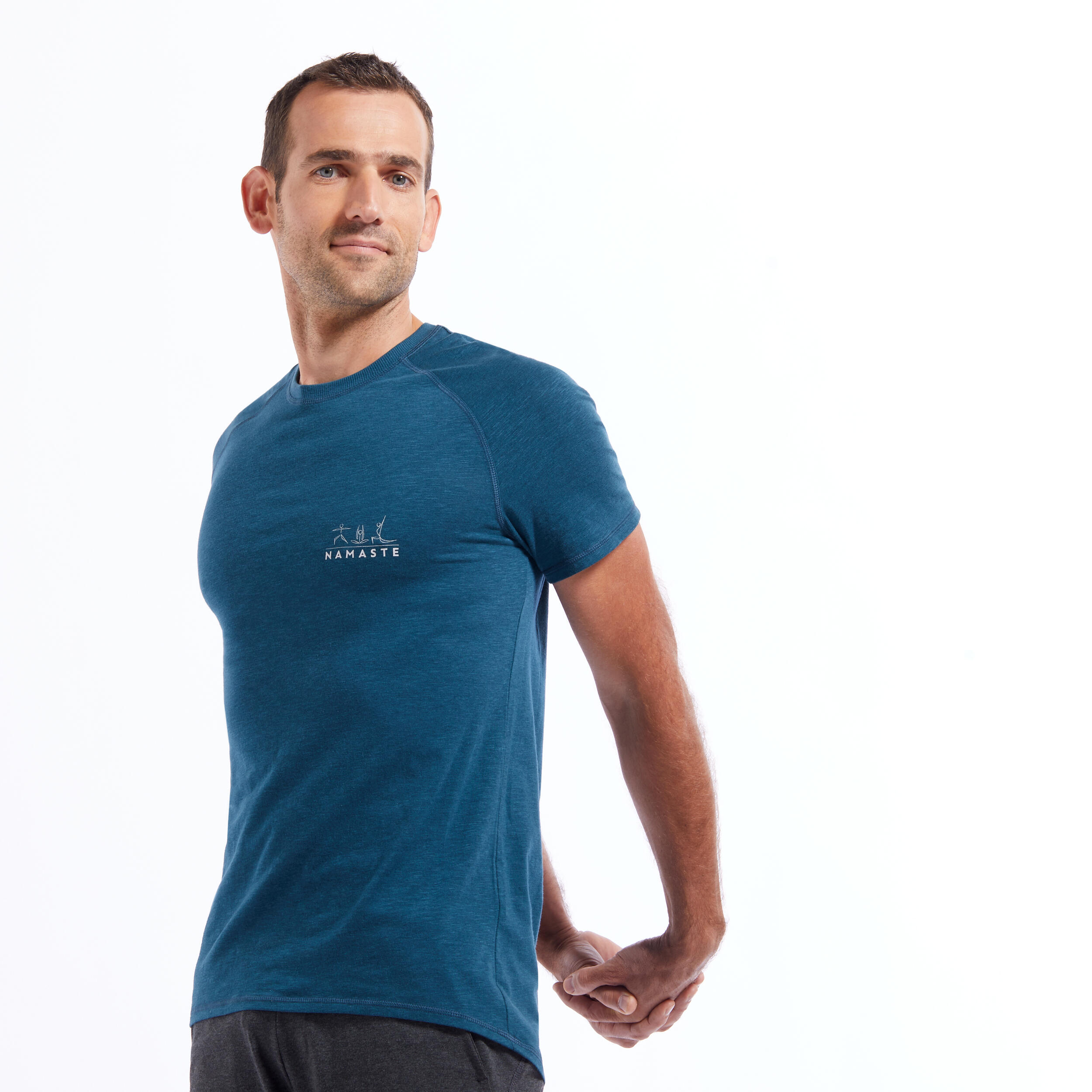 

Men's Short-Sleeved Gentle Yoga T-Shirt Namaste - Blue -  By KIMJALY | Decathlon