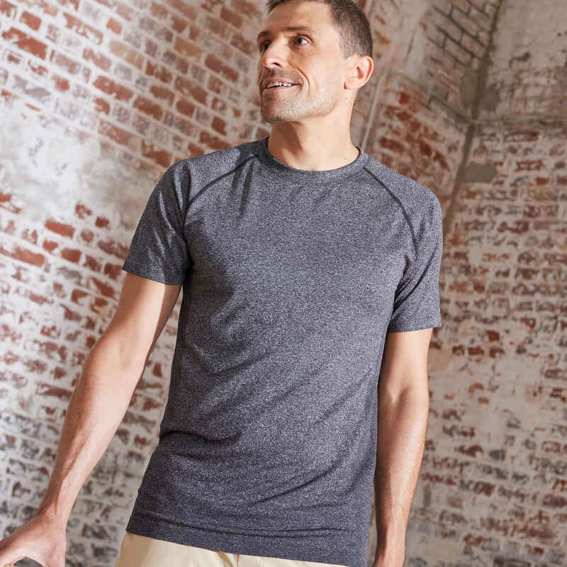 Men's Seamless Short-Sleeved Dynamic Yoga T-Shirt - Dark Grey