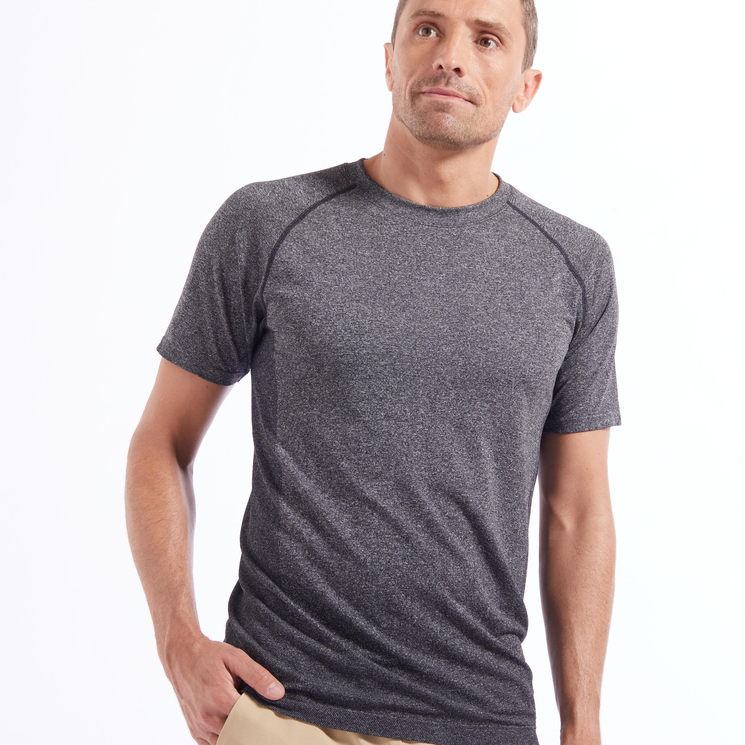 KIMJALY Men's Seamless Short-Sleeved Dynamic Yoga T-Shirt - Dark Grey