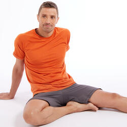 T-shirt voor dynamische yoga heren naadloos korte mouwen oranje