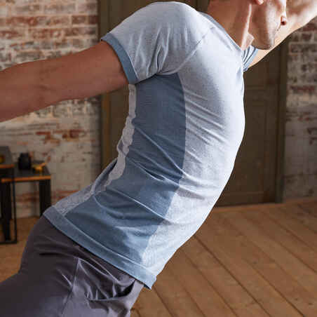 T-Shirt dynamisches Yoga nahtlos Herren blau/grau 