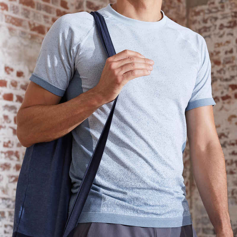 Men's Seamless Short-Sleeved Dynamic Yoga T-Shirt - Blue-Grey