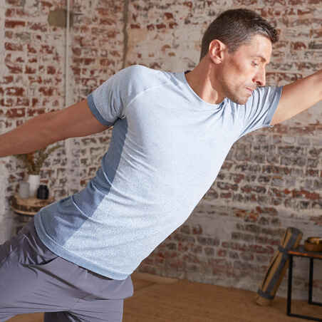 Men's Seamless Short-Sleeved Dynamic Yoga T-Shirt - Blue-Grey