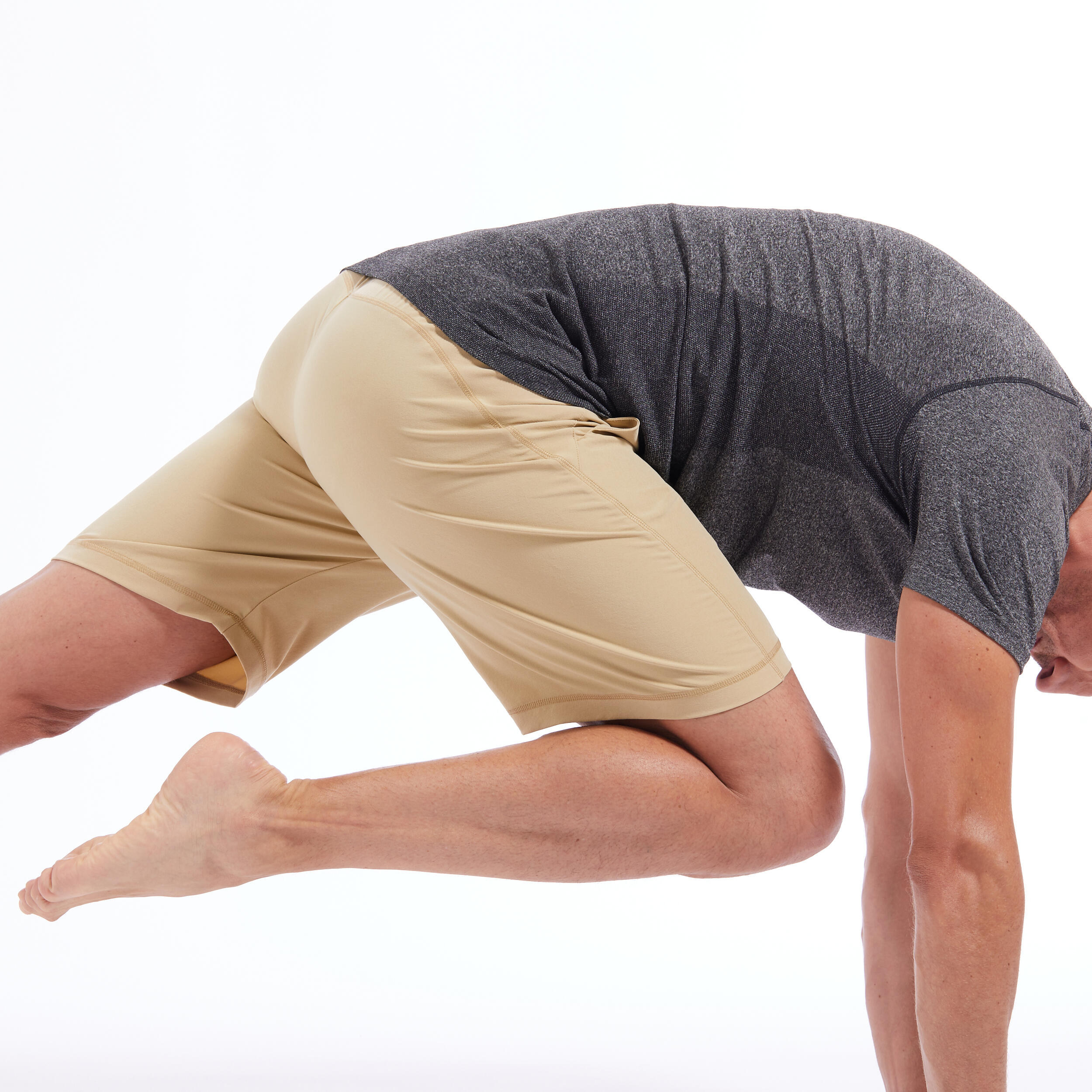 Pantalon scurt Yoga Dinamică Pânză bej Bărbați decathlon.ro imagine noua