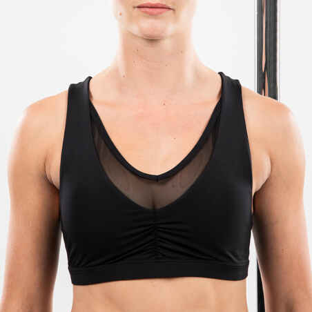 Women's Bi-Material Pole Dancing Bra with Detachable Pad - Black