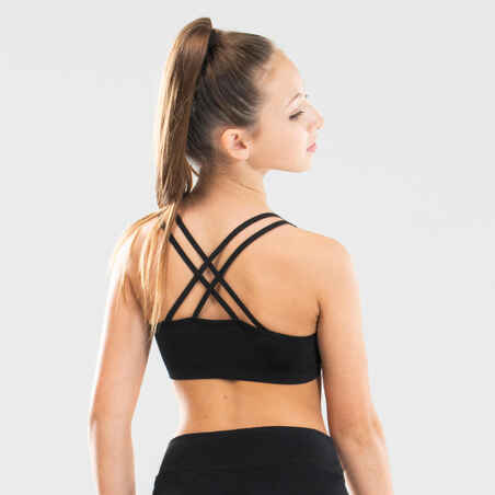 Girls' Modern Dance Crop Top With Crossover Straps - Black