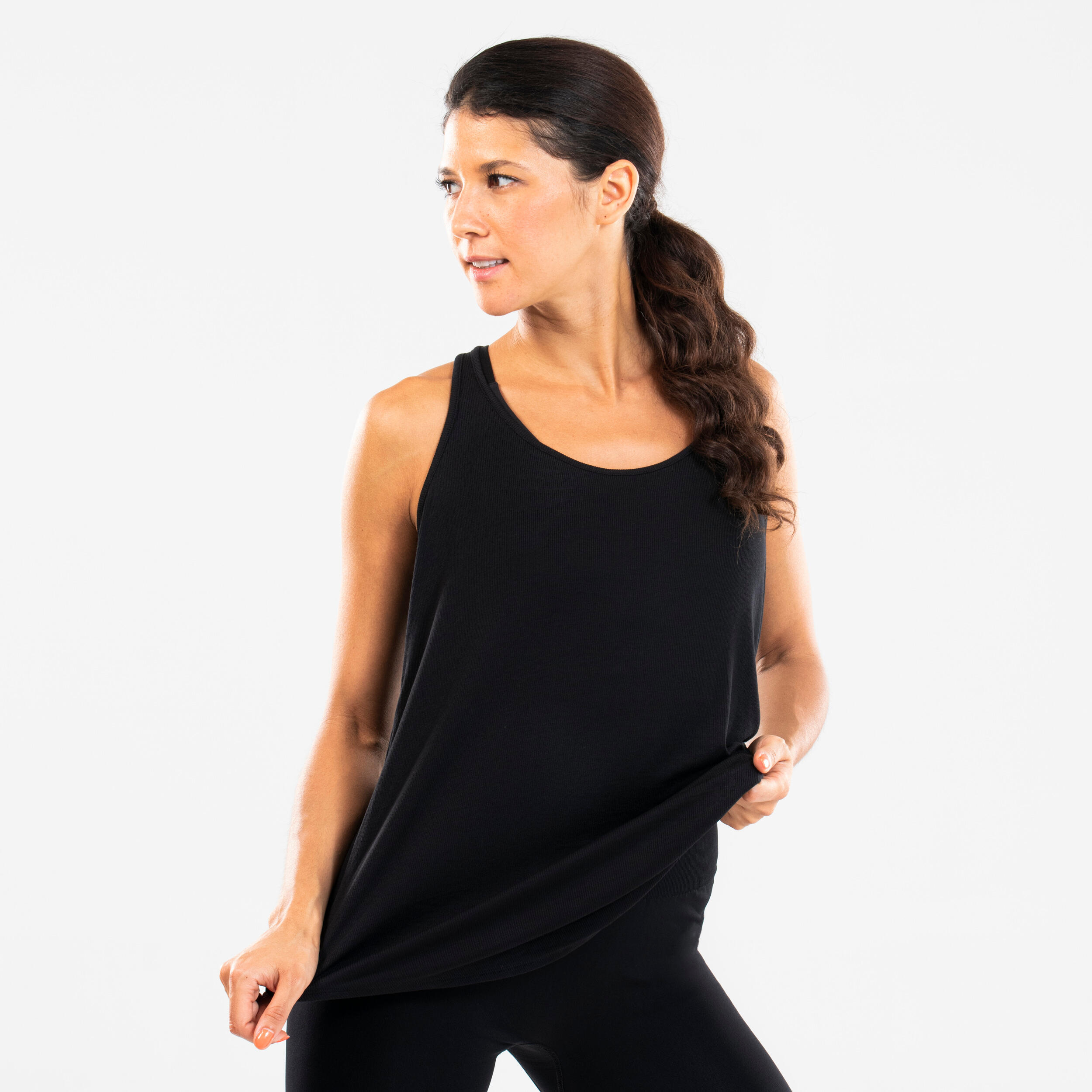 Women's Modern Dance Loose Tank Top - Black 3/8