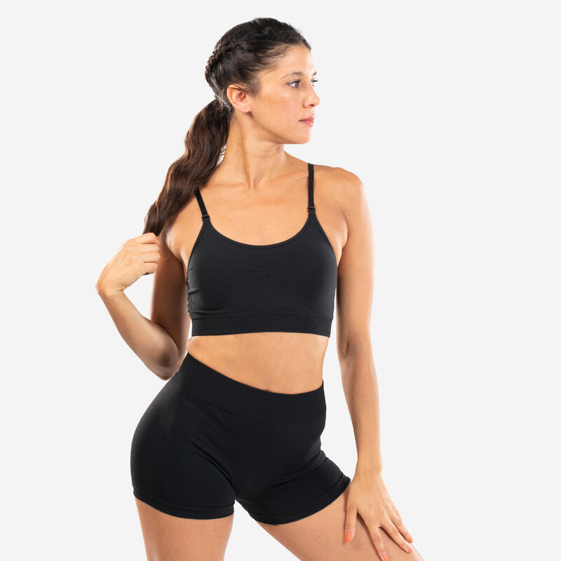 Top sportivo donna danza senza cuciture nero