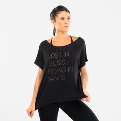 Soepel T-shirt voor moderne dans dames zwart met tekst