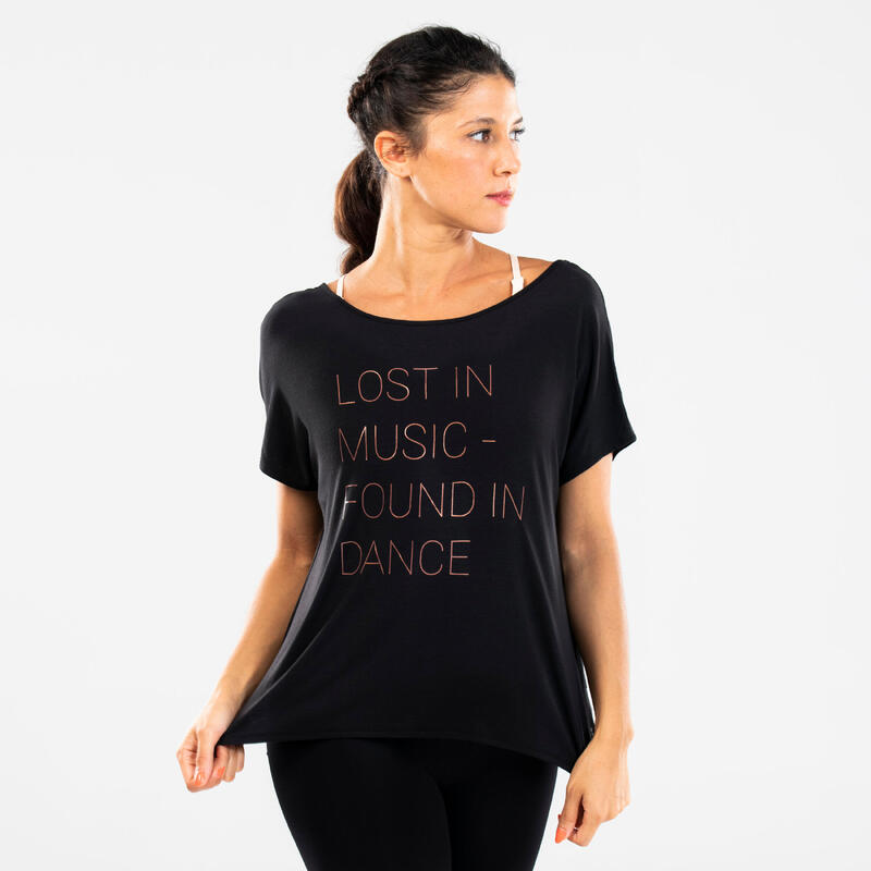 T-shirt fluida donna con stampa danza moderna nera