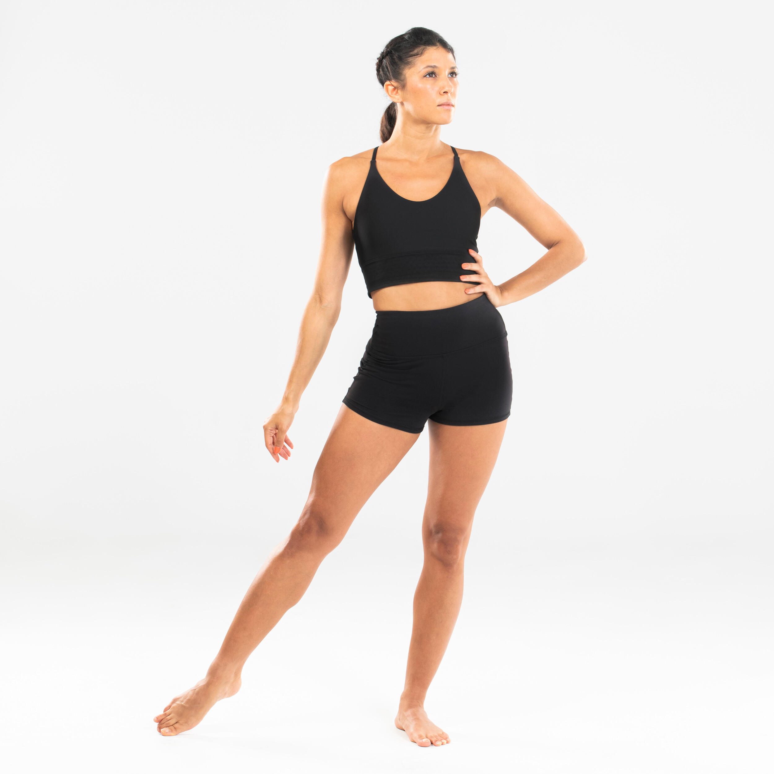 Short voor moderne dans dames hoge taille zwart 3/4