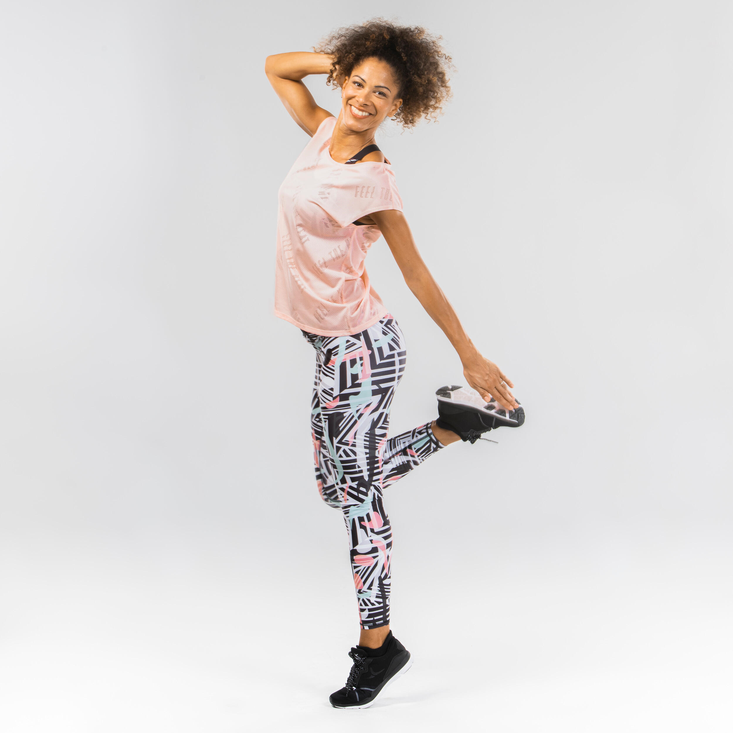 Women's Openwork Fitness Dance T-Shirt - Pink 6/8