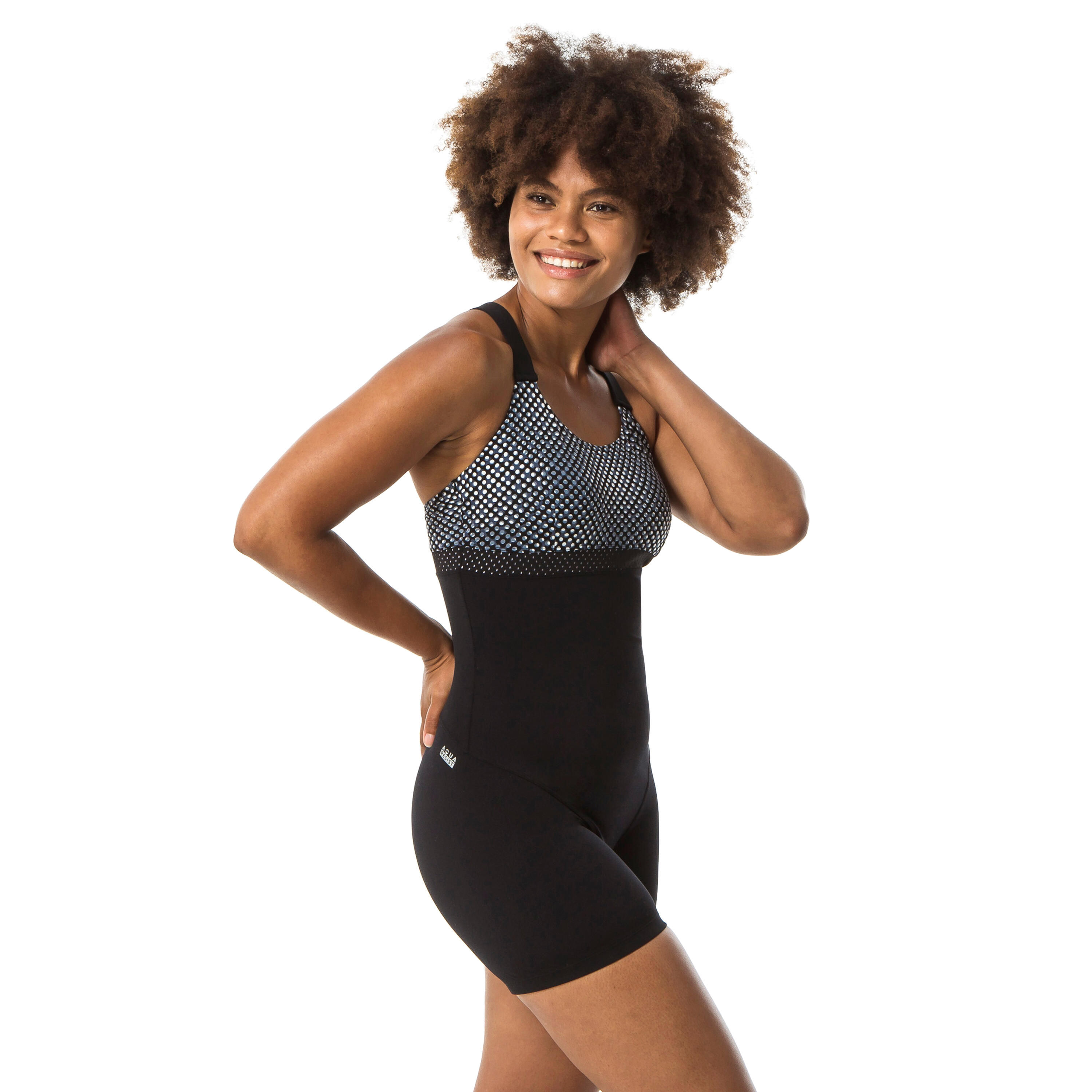 Women's Aquafitness Shorty 1-Piece Swimsuit - Elea Bul Black/Grey 3/11