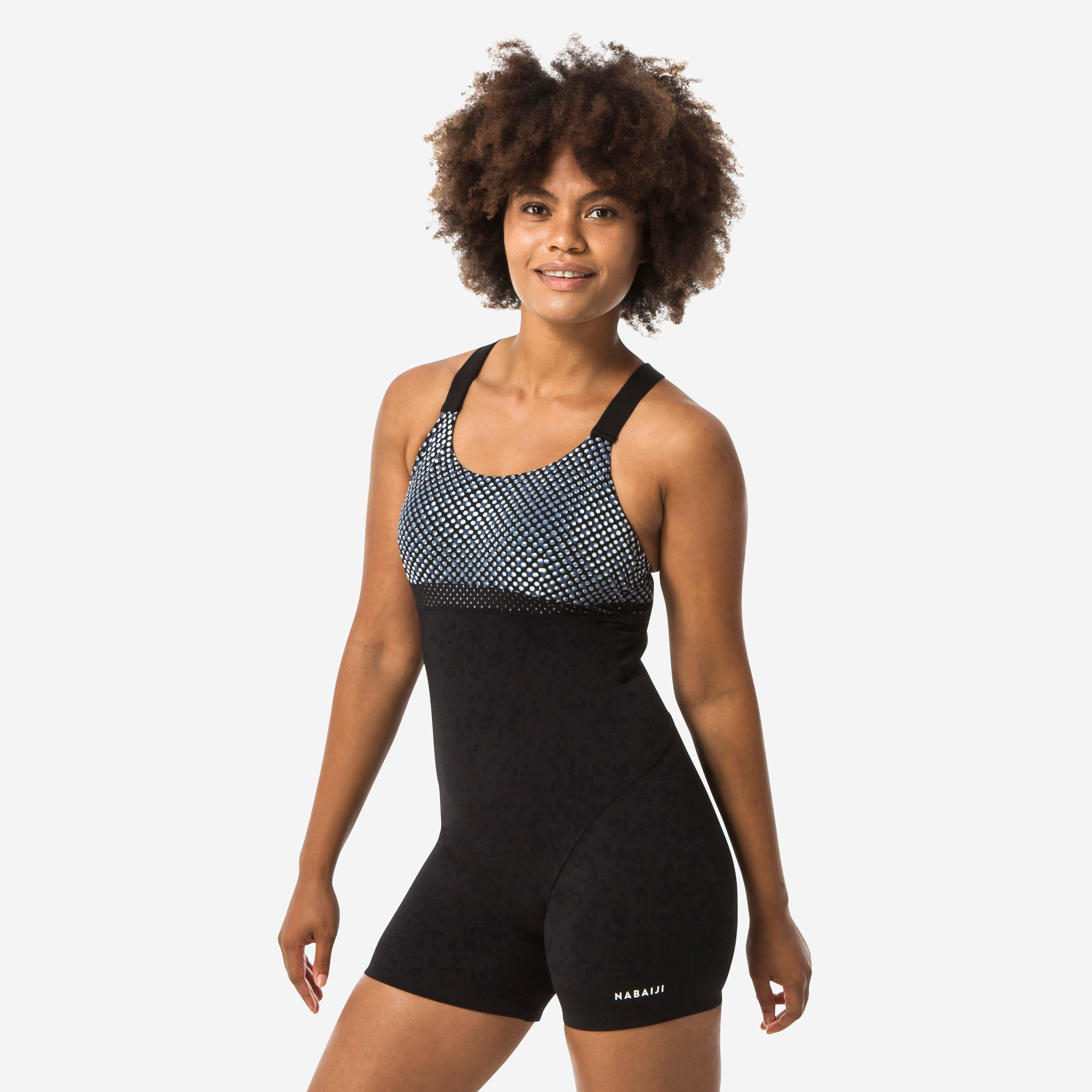 Maillot de bain 1 pièce shorty aquagym-aquabike femme elea bul noir gris - Aquagym - Nabaiji- Clubs - Entreprises - Collectivités - Associations