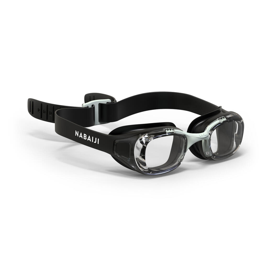 Pieaugušo redzes korekcijas peldbrilles ar caurspīdīgām lēcām “Xbase 100”, melnas