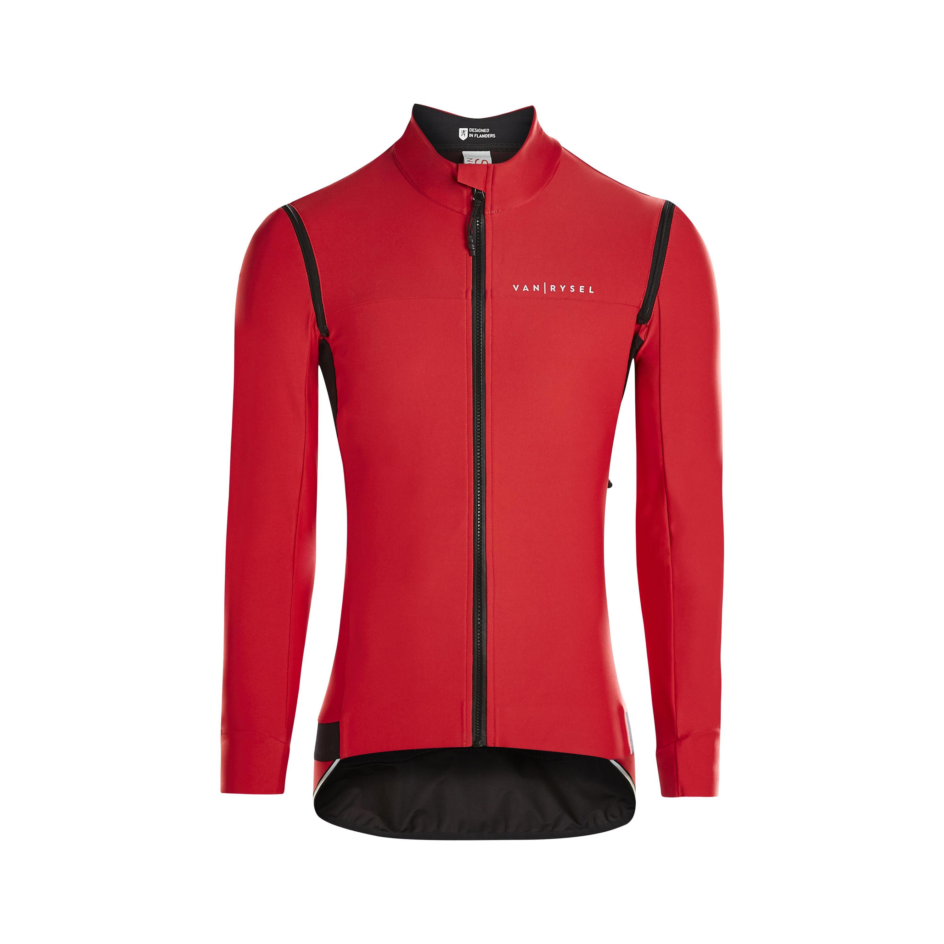 Men's Long-Sleeved Road Cycling Showerproof Convertible Jacket Racer - Red 2/4