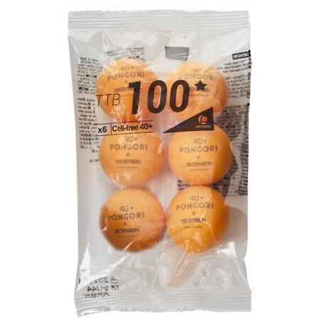 Table Tennis Balls TTB 100 1* 40+ 6-Pack (Made in France) - Orange