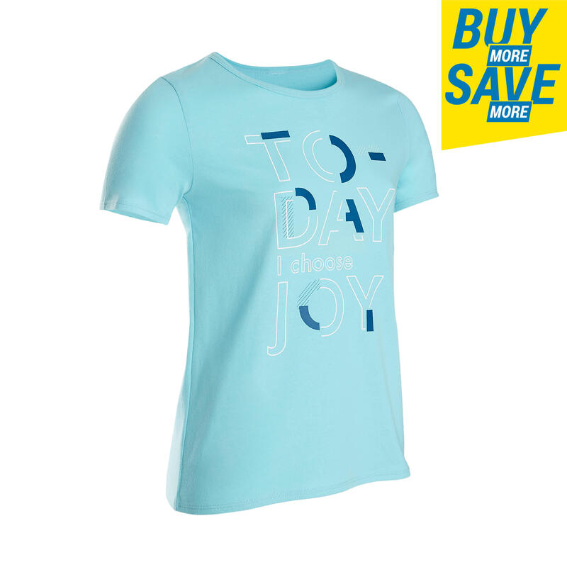 Plava sportska majica kratkih rukava sa printom 100 za devojčice
